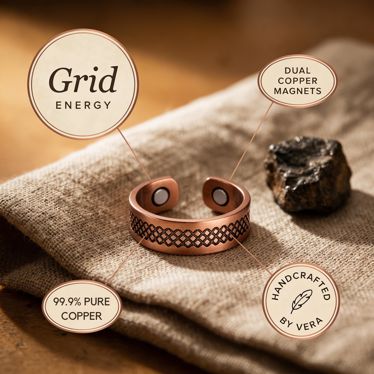 Copper & Spirit Grid Copper Ring